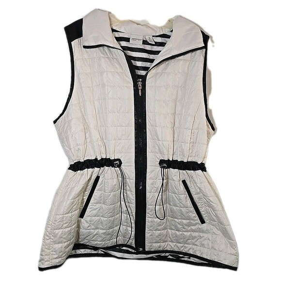 Chico’s Zenergy 3 Women’s Quilted Vest Full Zip Pockets White Striped lining XL - Picture 1 of 7